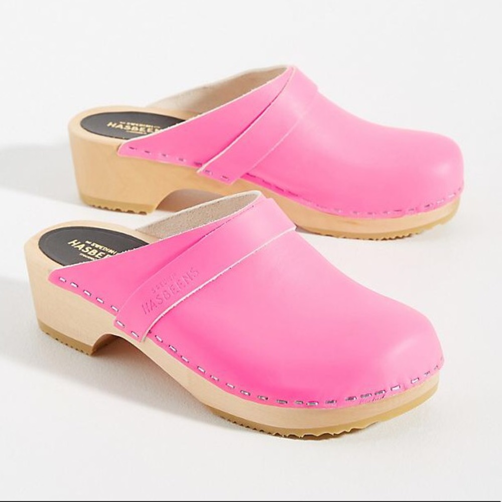 SWEDISH HASBEENS Anthropologie Pink Wooden CLOG 39